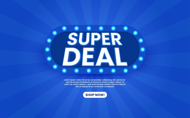 Vector super deal banner promotion template with blue background