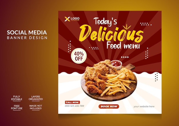 Super delicious asian food burger social media post design template