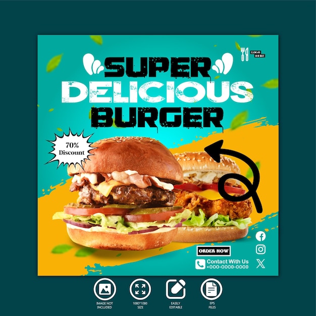 Vector super delicious burger design social media post and banner template