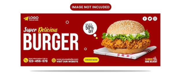 Super Delicious Burger social media banner template design