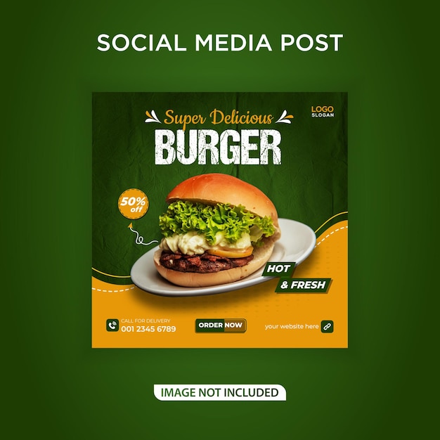 Post sui social media di hamburger super delizioso