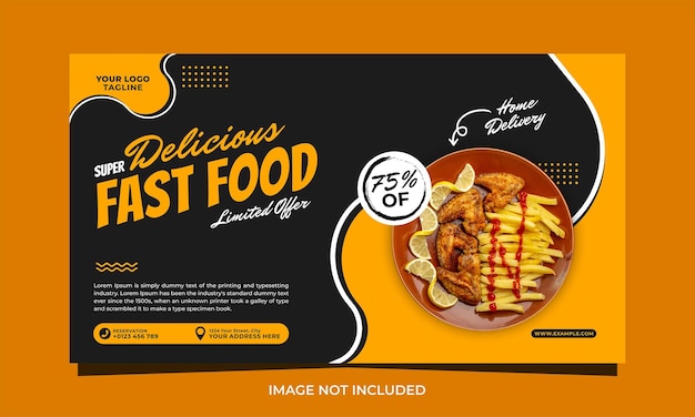 Super delicious fast food ad banner or poster template