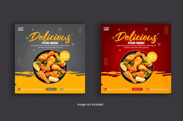 Super delicious food Instagram post design templateFood promotion mobile square banner templete