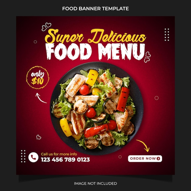 Super delicious food menu promozione social media facebook banner e instagram post template design