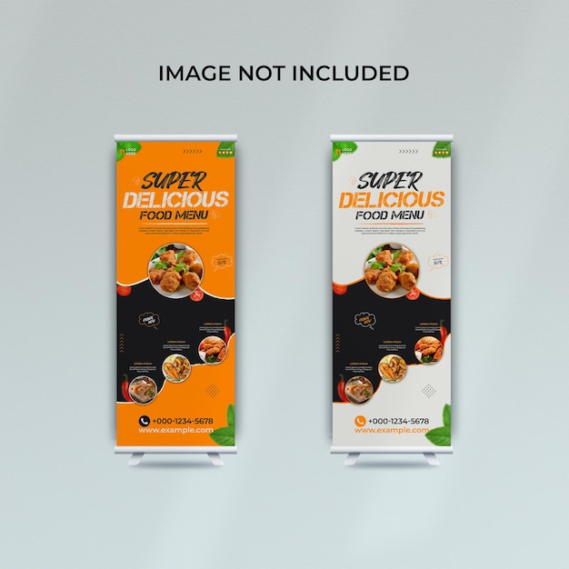 Super delicious food menu roll up banner design template