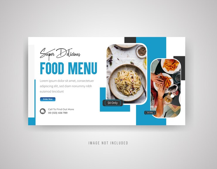 Super delicious food menu YouTube thumbnail design premium vector