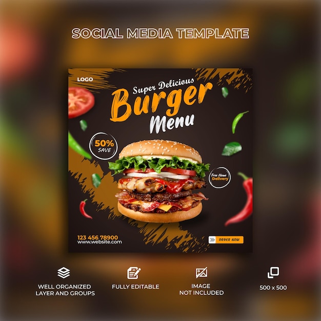 Super delicious food social media banner post template