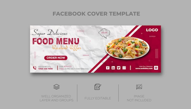 Супер вкусное меню здоровой пищи и продвижение ресторана в социальных сетях и шаблон баннера