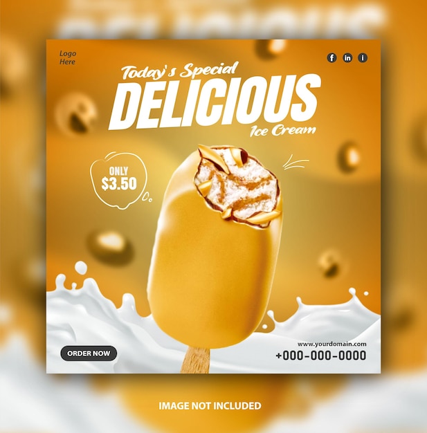 Super delicious ice cream social media banner or post design template