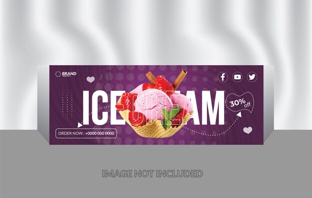 Vector super delicious ice cream and social media facebook cover design template for modern company