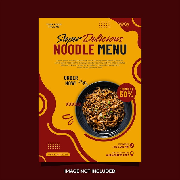 Super delicious noodle menu vertical poster flyer promotion template