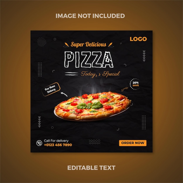 Super Delicious pizza and food menu and restaurant social media promotion and banner template