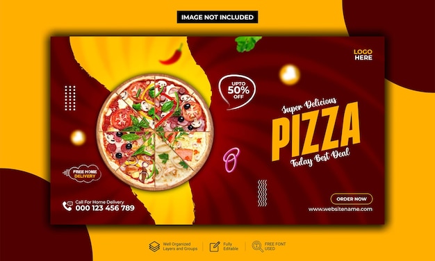 Vettore modello di banner web e social media super delizioso per pizza e generi alimentari