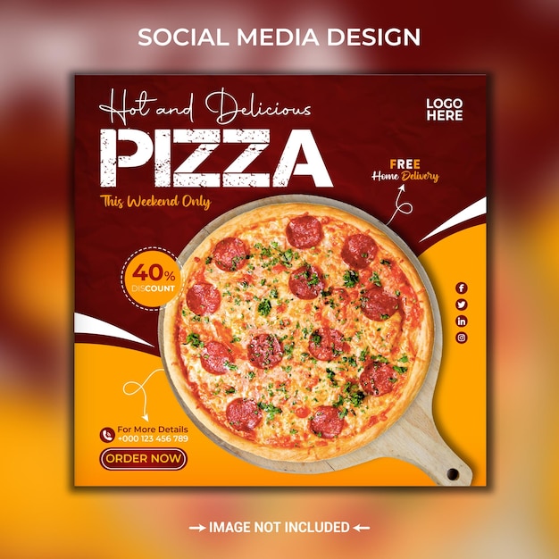 Супер вкусная пицца баннер в социальных сетях или шаблон поста в instagram
