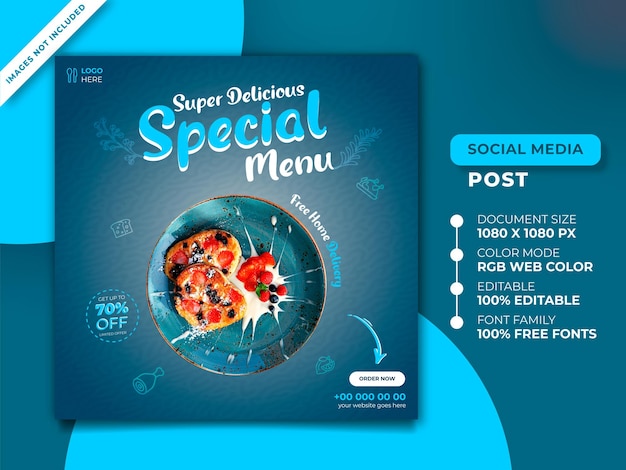 Menu di cibo speciale super delizioso post sui social media