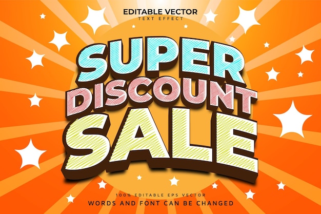 Vector super discount sale 3d editable text effect