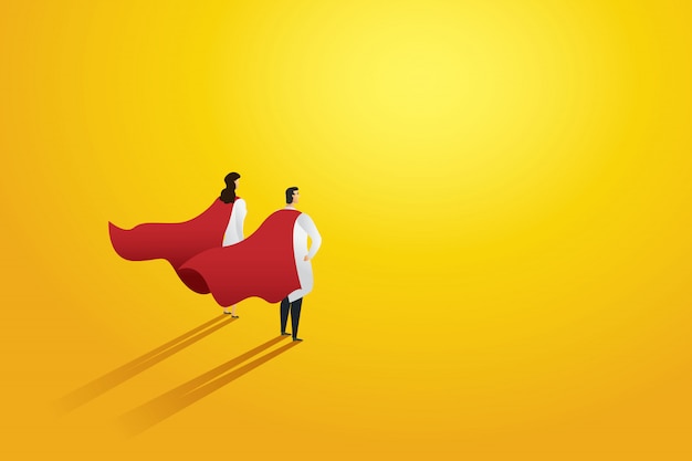 Vector super doctor two people professional red superhero cloak. character.