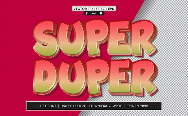 Vector super duper 3d text effect fully editable