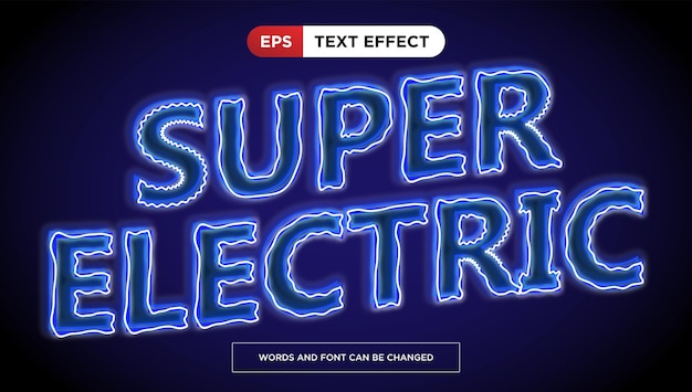 벡터 슈퍼 전기 네온 텍스트 효과 편집 가능한 반이는 제목 텍스트 스타일