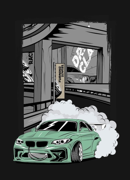 Super fast car illustration custom engine