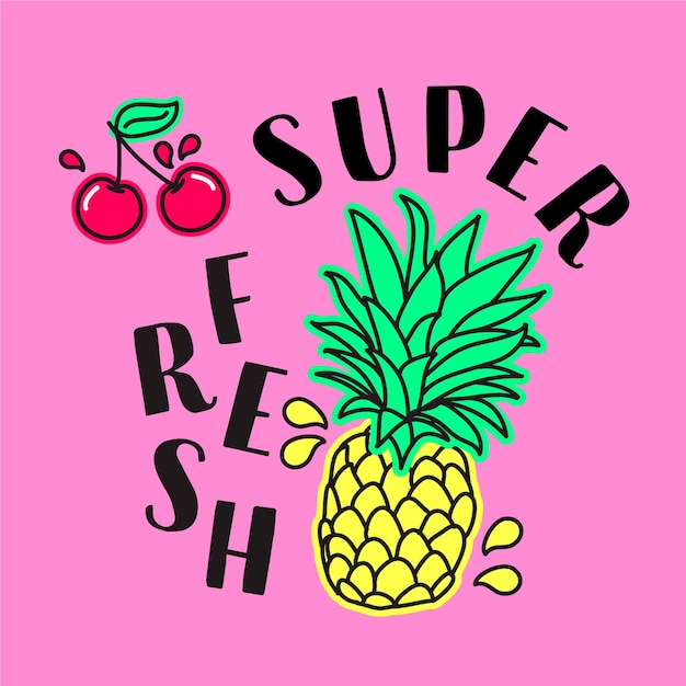 Vector super fresh cherry and pineapple fruits