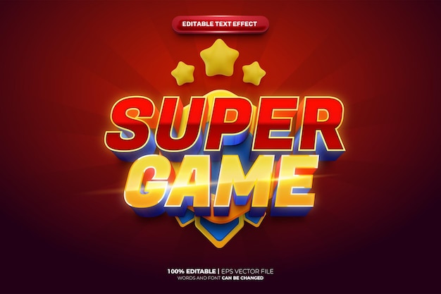 Super Game badge 3D Cartoon Editable text Effect Style