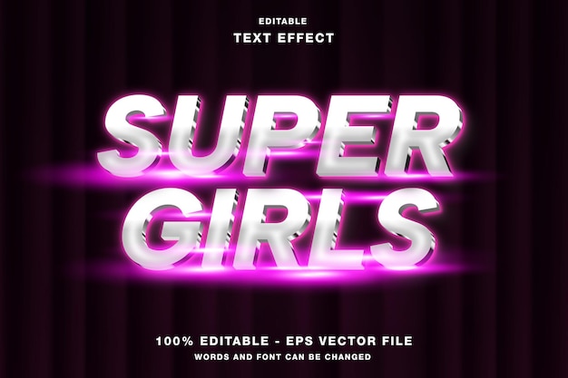 Vector super girl bewerkbare tekst-effect