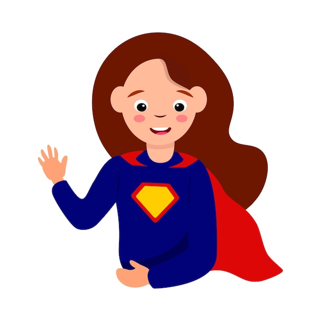 Super girl character vector illustration isolated on white background Super hero person colorful cartoon party costume