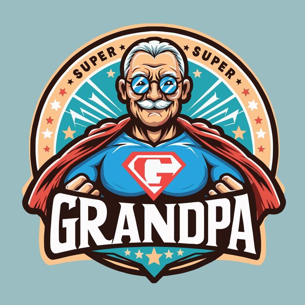 Вектор Супер дедушка логотип дедушки концепция дня дедушки супергерой национальный день бабушек и дедушек