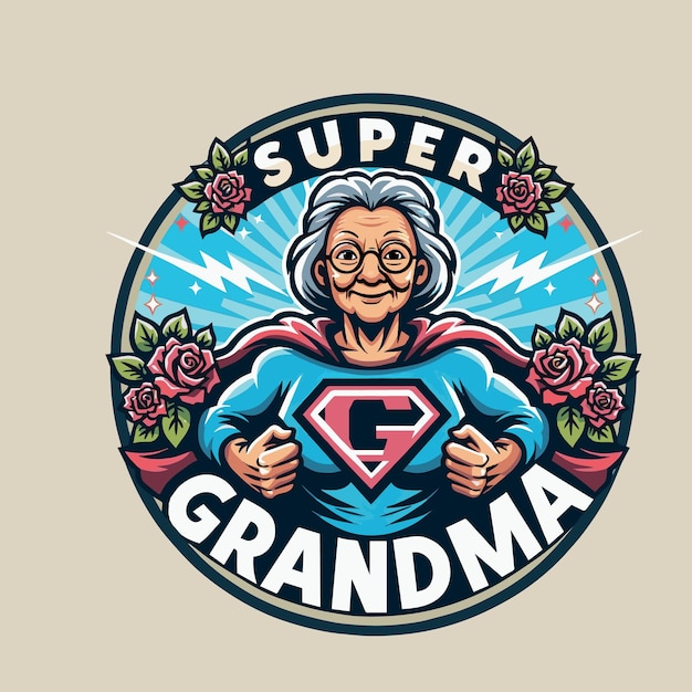 Super grand mom grandmother logo grandmother day concept grandma superhero national grandparents