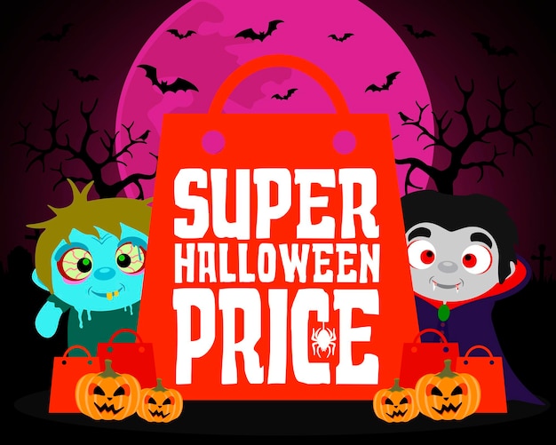 Super Halloween-prijsontwerpachtergrond met kinderen