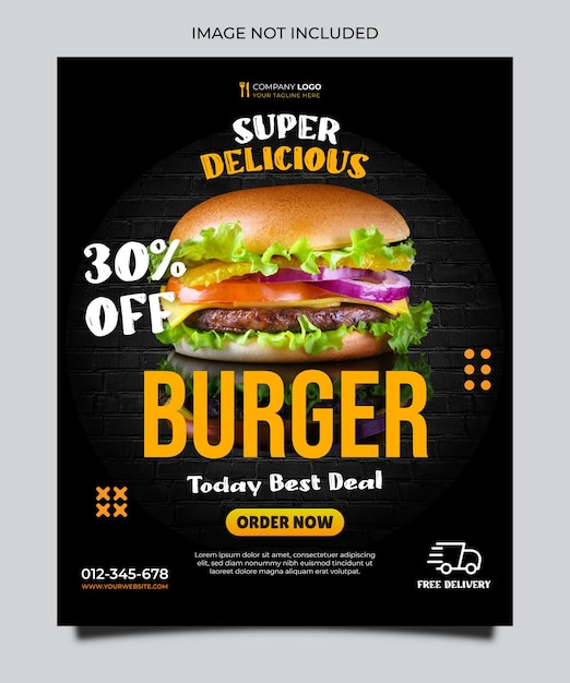 Super heerlijke hamburger eten menu flyer en sjabloon voor spandoek