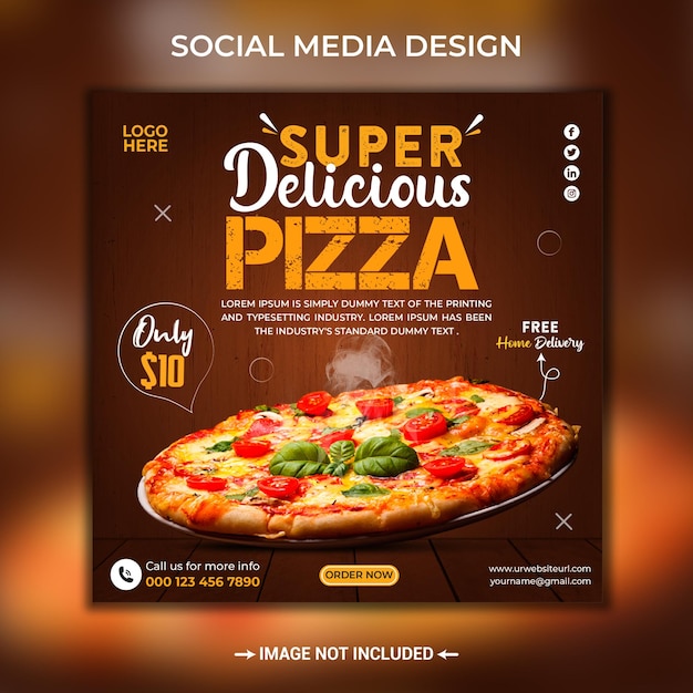 Super heerlijke pizza social media banner of Instagram post ontwerpsjabloon