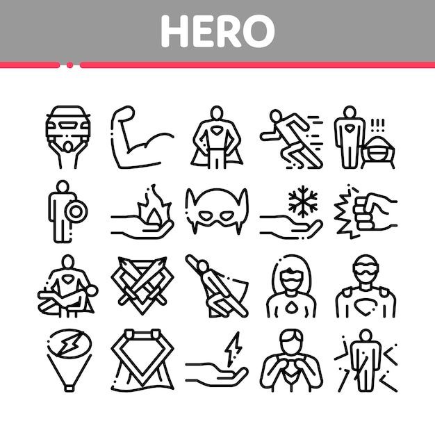 Super held collectie elementen Icons Set