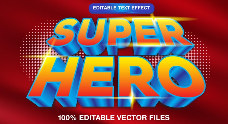 Vector 슈퍼 히어로 3d 편집 가능한 텍스트 효과 금색으로 히어로 테마에 적합합니다.