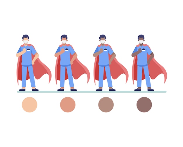 슈퍼 영웅 의사 또는 의료 노동자 또는 간호사 캐릭터 착용 빨간 망토