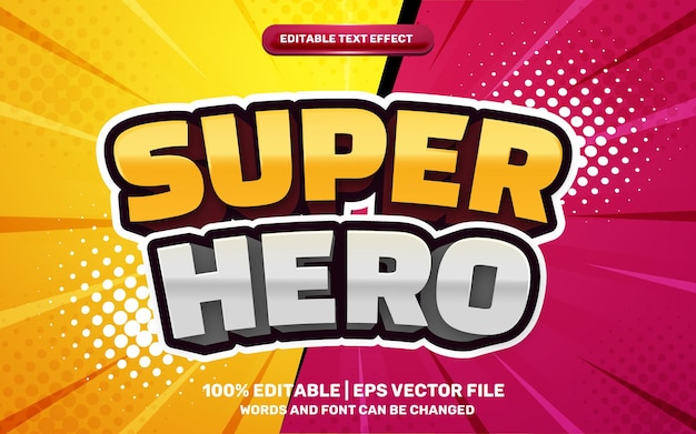 Super hero retro cartoon comic hero 3d editable text effect