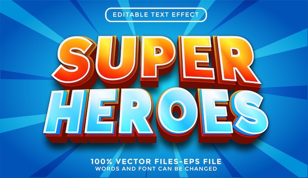 Super heroes - effetto di testo modificabile con illustrator vettore premium