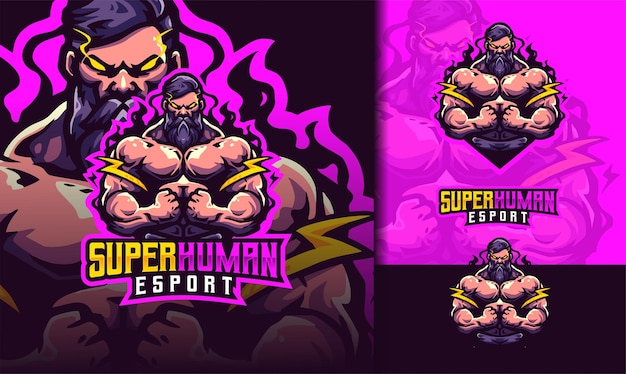 Vector super human muscle gym gaming mascot esport logo design