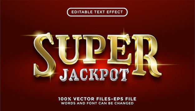 Testo del super jackpot. effetto di testo modificabile con vettori premium in stile dorato