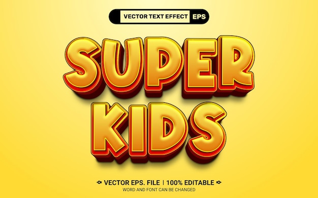 Вектор Эффект стиля векторного текста super kid 3d