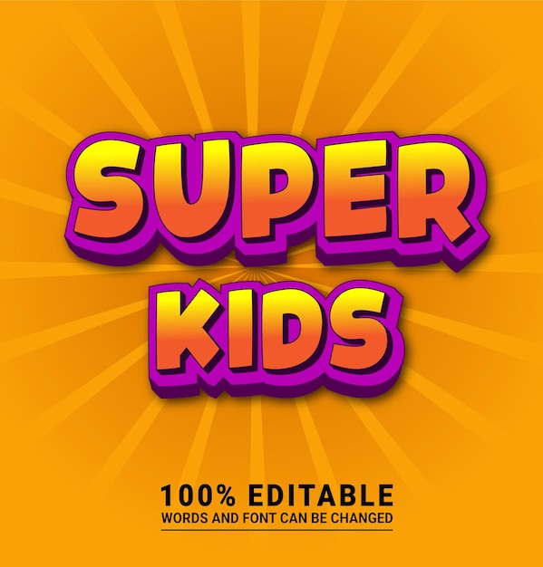 Редактируемый векторный текстовый эффект super kid