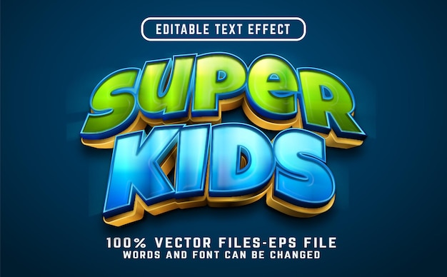 Super kids 3D-teksteffect. bewerkbaar teksteffect met premium vectoren in cartoonstijl
