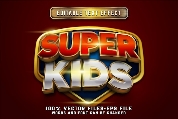 Super kids cartoon 3d text effect premium vectors