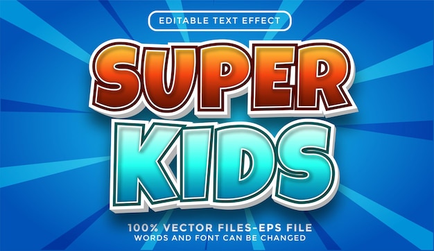 Super kids modificabile effetto testo cartone animato premium vettori