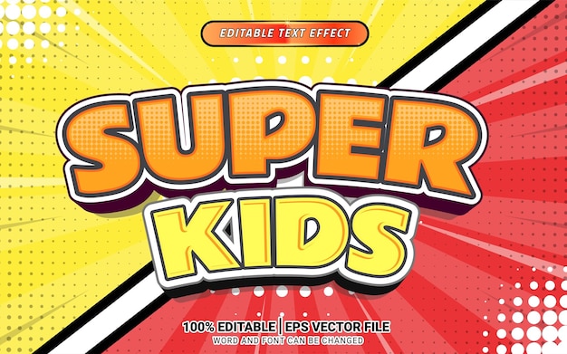 Super kids retro comic cartoon style 3d vector text effect template design