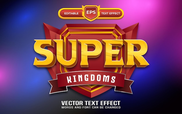 Vector super kingdoms game logo with editable text effect