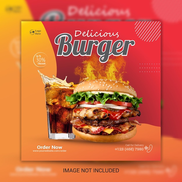 Super lekker burger eten social media post design of restaurant social media food design template