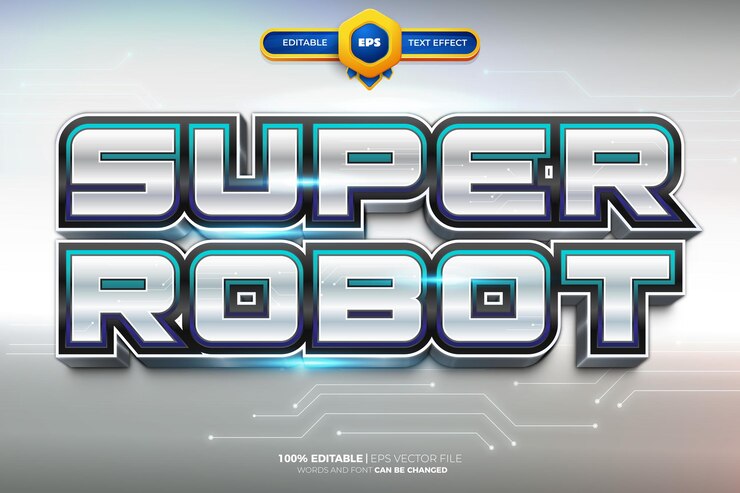 Vector super metallic futuristic robot 3d bewerkbare tekst-effect sjabloon