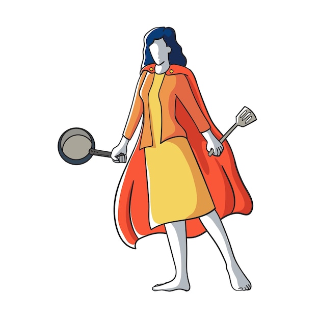 Vector super mom housewife vector illustration woman superhero power